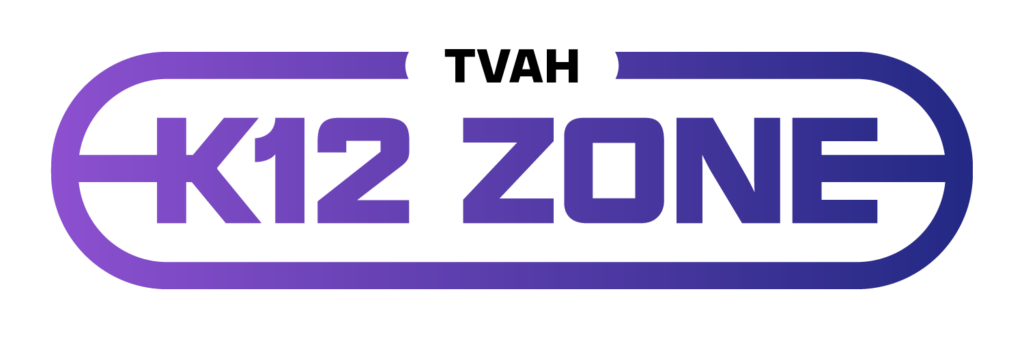 Purple logo splashing our TVAH K12 Zone branding