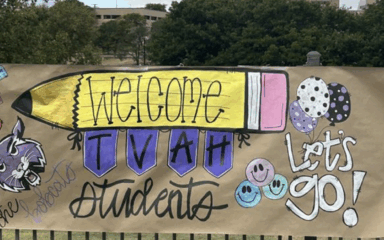 image of a hand drawn banner welcoming students and families to a TVAH outing